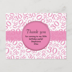 Cartão Postal Obrigado 30 Número Aleatório Padrão Rosa/Branco