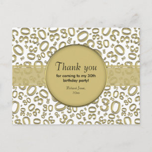 Cartão Postal Obrigado 30 Padrão de Número Aleatório Dourado/Bra
