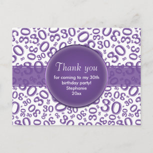 Cartão Postal Obrigado 30 Padrão de Número Aleatório Roxo/Branco