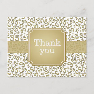 Cartão Postal Obrigado 35 Número Padrão Dourado/Branco