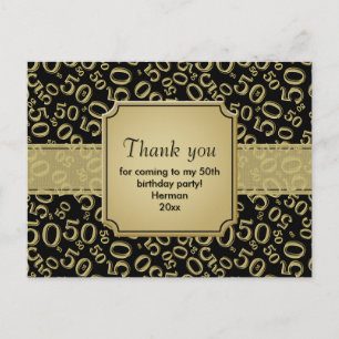 Cartão Postal Obrigado 50 Padrão de Número Aleatório Preto/Doura