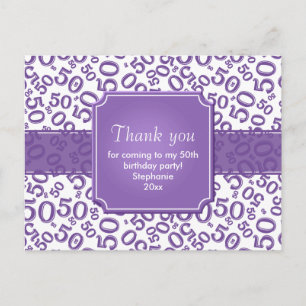 Cartão Postal Obrigado 50 Padrão de Número Aleatório Roxo/Branco