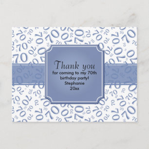 Cartão Postal Obrigado 70º Aniversário Número Padrão Azul/Branco