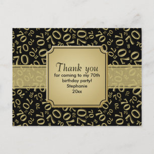 Cartão Postal Obrigado 70º Número de Aniversário Padrão Dourado/