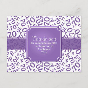Cartão Postal Obrigado 70 Aniversário Número Padrão Roxo/Branco