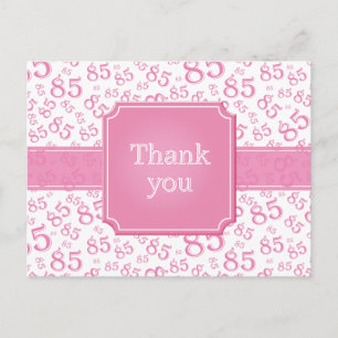 Cartão Postal Obrigado 85 Padrão de Número Rosa/Branco