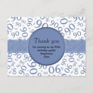 Cartão Postal Obrigado 90º Padrão de Número de Aniversário Azul/