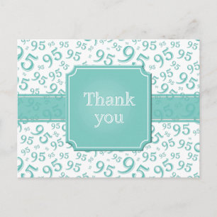 Cartão Postal Obrigado 95 Padrão de Números Teal/Branco