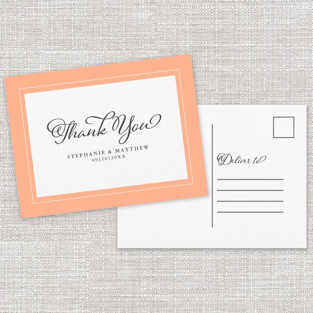 Cartão Postal Obrigado A Casar-Se Com A Caligrafia Moderna Peach (Criador carregado)