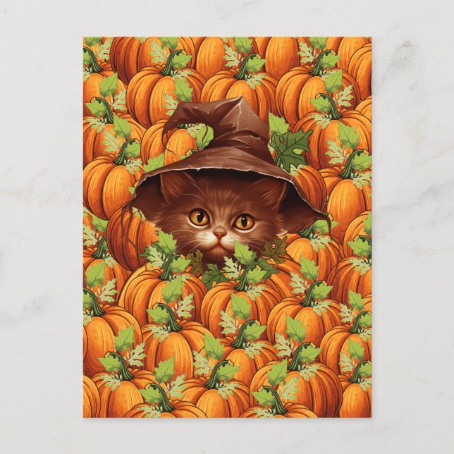 CARTÃO POSTAL OBRIGADO A PUMPKINS CUTE CAT (Frente)