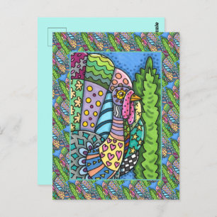 CARTÃO POSTAL OBRIGADO À TURQUIA, PATCHWORK PENTHERS, FOLK ART