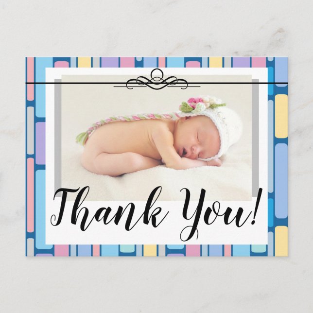 Cartão Postal Obrigado Aniversário Anúncio Um Foto Pastéis (Frente)