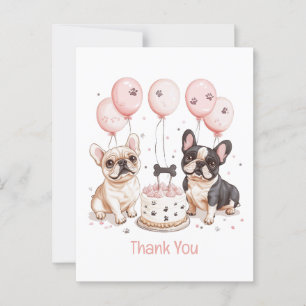 Cartão Postal Obrigado Aniversário Bulldogs Franceses Bolo de An