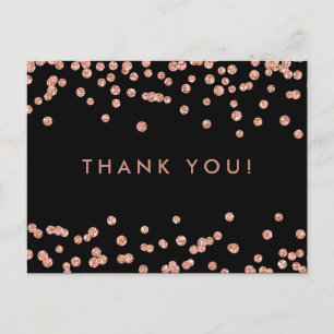 Cartão Postal Obrigado Anote Rosa Dourada Glitter Confetti Black