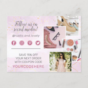 Cartão Postal Obrigado Antlers Florais Rosa Dourado Marble 4-Fot