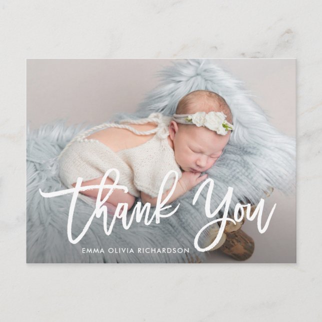 Cartão Postal Obrigado | Anúncio de Nascimento com Foto e Letra  (Frente)