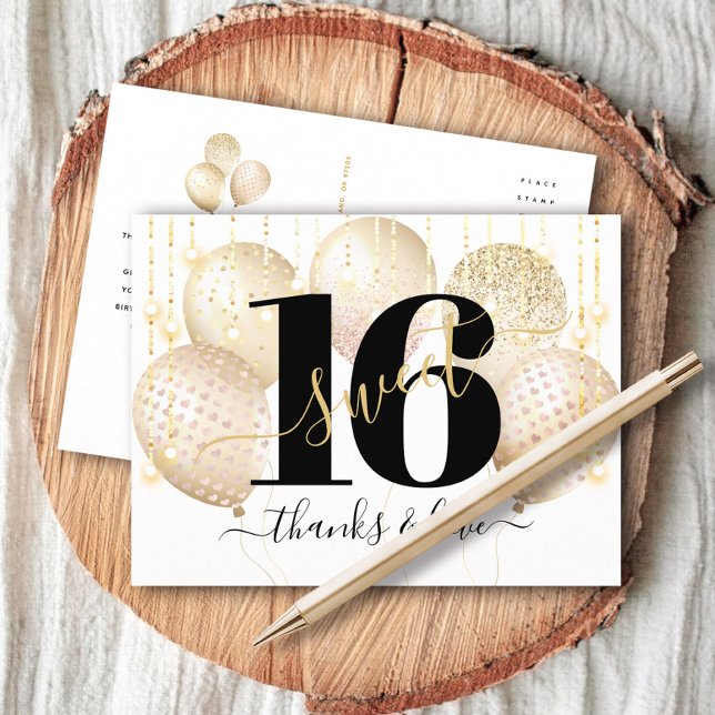 Cartão Postal Obrigado Balões de Aniversário de 16 Anos Luxuosos (Criador carregado)