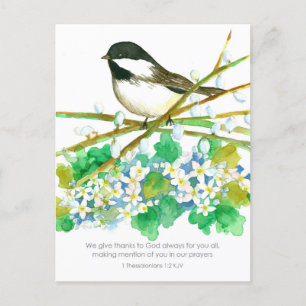 Cartão Postal Obrigado Bíblia Escritura Thessalonians Chickadee 