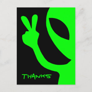 Cartão Postal Obrigado Black and Green Peekaboo Alien
