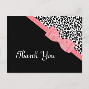 Cartão Postal Obrigado Black and White Lepard Pink Ribbon