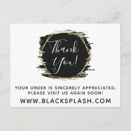 Cartão Postal Obrigado Black Paint Stroke & Modern Dourado Geo