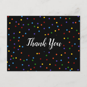 Cartão Postal Obrigado Black Rainbow Polka Dot