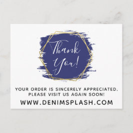 Cartão Postal Obrigado Blue Paint Stroke e Modern Dourado Geo