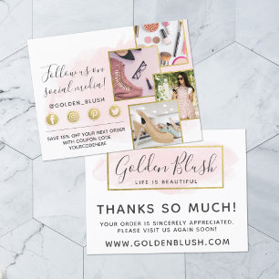 Cartão Postal Obrigado Blush Rosa Aquarela & Dourado 4-Foto