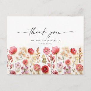 Cartão Postal Obrigado Boho Flor Silvestre Rosa Pastel Retro