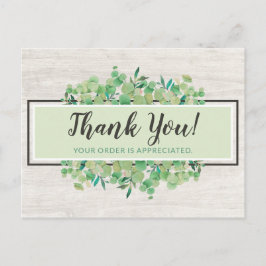 Cartão Postal Obrigado Botânico Verde Folhagem Eucalipto & Madei