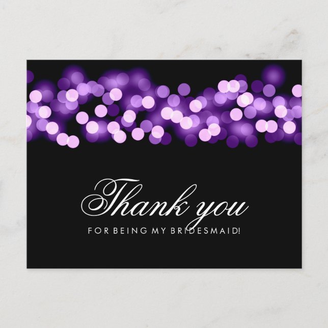 Cartão Postal Obrigado Bridesmaid Purple Hollywood Glam (Frente)