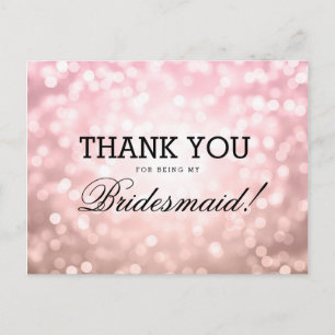Cartão Postal Obrigado Bridesmaid Rosa Blush Luzes Rosa