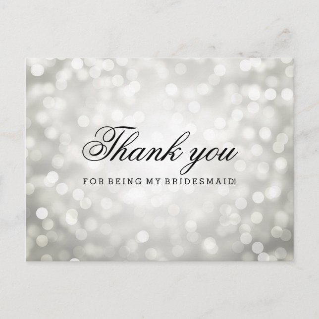 Cartão Postal Obrigado, Bridesmaid Silver Glitter Luzes (Frente)