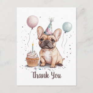 Cartão Postal Obrigado Bulldog Francês de Aniversário