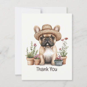 Cartão Postal Obrigado Bulldog Francês Vasos de Flores para Jard