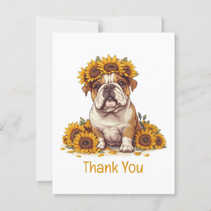 Cartão Postal Obrigado Bulldog Inglês Coroa de Girassol