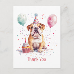 Cartão Postal Obrigado Bulldog Inglês de Aniversário