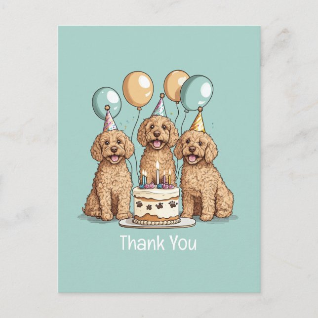 Cartão Postal Obrigado Cachorros Goldendoodle de Aniversário (Frente)
