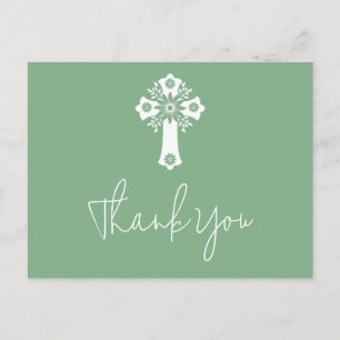 Cartão Postal Obrigado Cartaz Floral Christening Sage Green