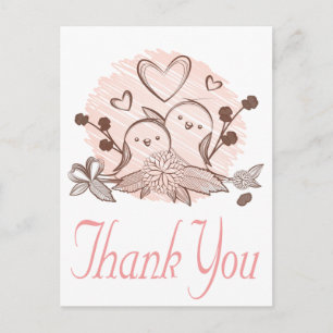 Cartão Postal Obrigado Casais de Pombinhos Rosa e Marrom Amor de