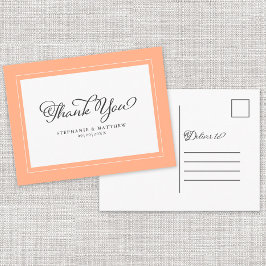 Cartão Postal Obrigado Casamento Caligrafia Moderna Chic Pêssego