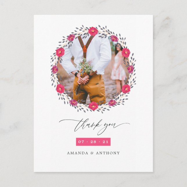 Cartão Postal Obrigado Casamento Floral Safari (Frente)