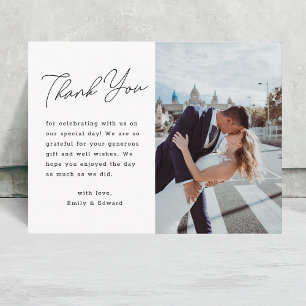 Cartão Postal Obrigado Casamento Foto Moderno Minimalista Script