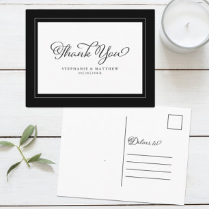 Cartão Postal Obrigado Casamento Preto Branco Caligrafia Moderna