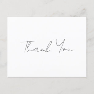 Cartão Postal Obrigado Cinza Manuscrito Clássico Branco