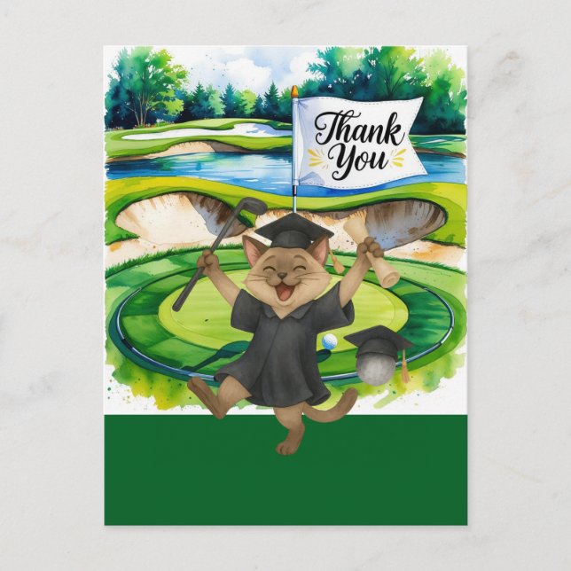 Cartão Postal Obrigado com tema de formatura de golfe (Frente)