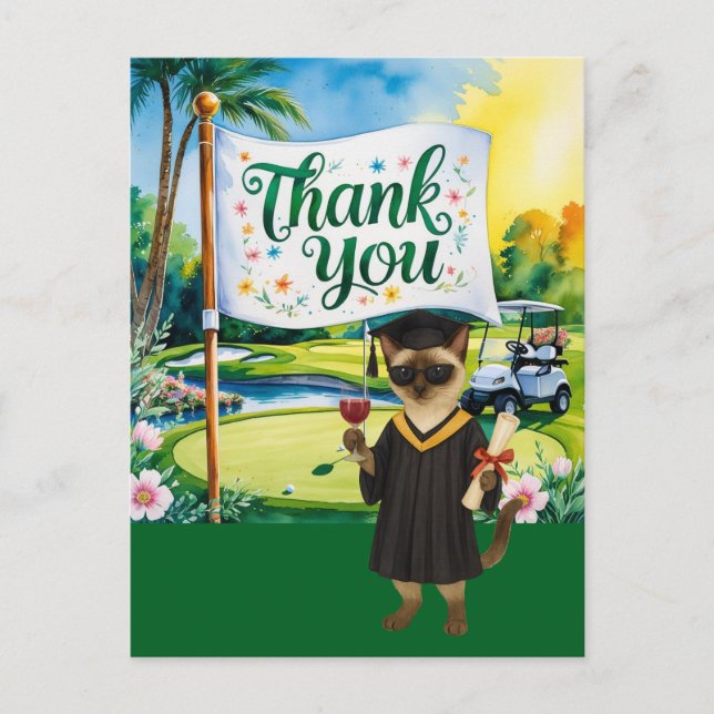 Cartão Postal Obrigado com tema de formatura de golfe (Frente)