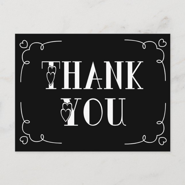 Cartão Postal Obrigado, Corações Pretos E Brancos (Frente)
