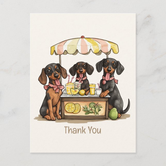 Cartão Postal Obrigado Dachshund Cães Stand de Limonada (Frente)