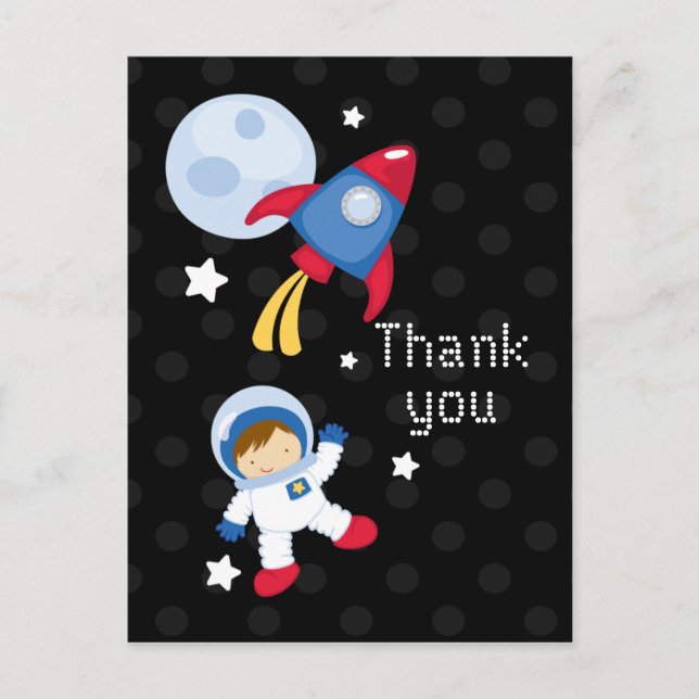 Cartão Postal Obrigado de astronauta divertida do exterior (Frente)
